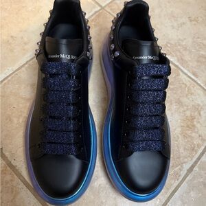 Alexander McQueen Black and Blue Studded Sneakers